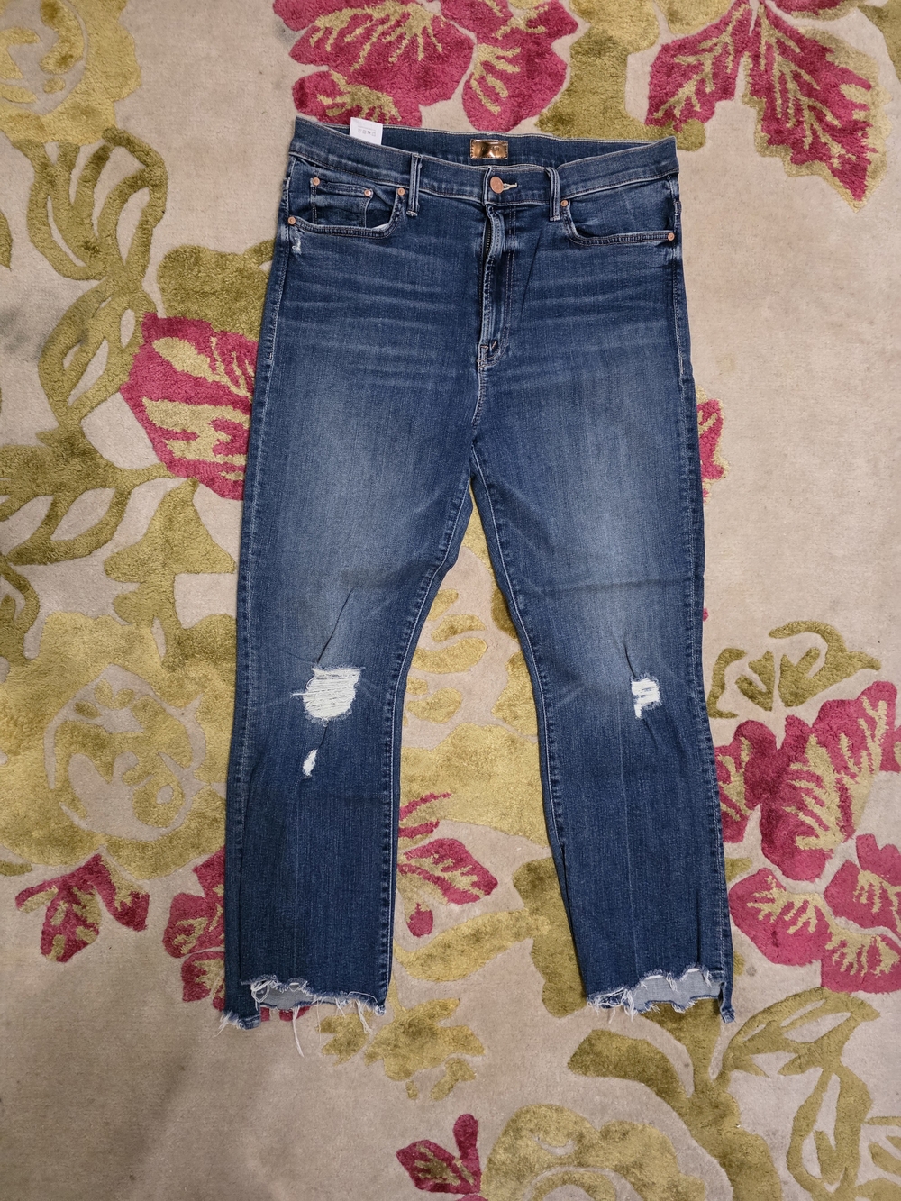 Mother Dark Blue Distressed Women's Jeans - Classic Fit
